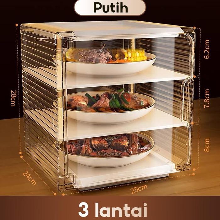 Gambar TERBARU Lemari Penyimpanan Makanan Multifungsi TUDUNG SAJI RAK MAKANAN BAHAN AKRILIK PREMIUM 3/4/5 Susun Penutup Sayur Tahan Debu - Putih 3 Susun dari SNDTECH undefined Tokopedia