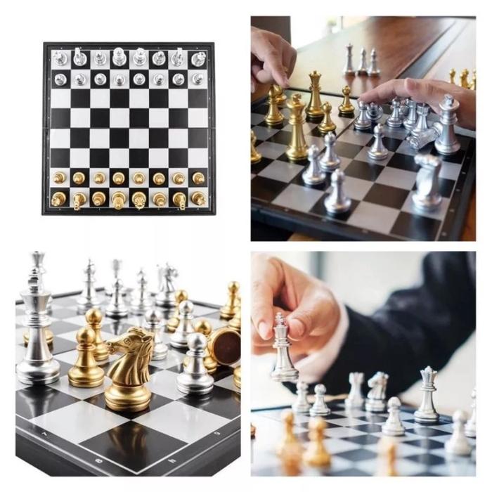 Gambar 25x25 cm Catur Magnet Chess Set Game Board 32 Gold Silver Chess Pieces dari NonnaPIK undefined Tokopedia