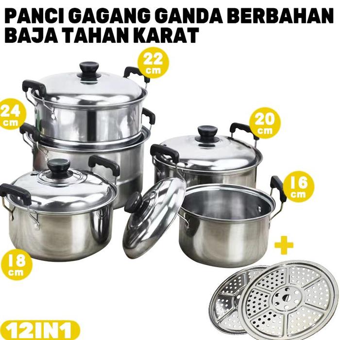 Gambar ADA STOK QME 12in1 Panci Steamer Set Stainless isi 5 pcs + 2pcs Kukusan Panci Bahan Tebal PREMIUM/Panci Stainless set - panci+kukus dari SINDOTEK JAVA undefined Tokopedia