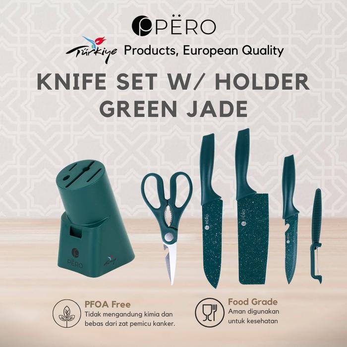 Gambar [Exclusive Celyhome] Pero Granite Knife Set of 6 with Holder / Pisau Set Dapur 6 in 1 / Set Pisau Dapur Lapis Granite Anti Lengket - Green Jade dari Pero Indonesia undefined Tokopedia