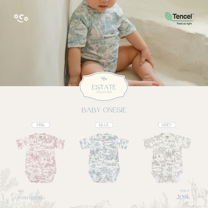 Gambar COSOCO Kids Baby Onesie / Baju Bayi Onesie Jumpsuit Tangan Pendek Bahan TENCEL - Estate Blue, 6-12m dari ryanstorezh undefined Tokopedia