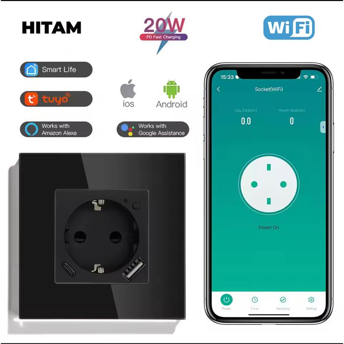 Gambar ALMO Tuya Wifi Smart Socket EU Version dilengkapi dengan USB A dan Type C Power Delivery 20Watt, Home Automation IoT - Hitam dari ALMO Smart Home undefined Tokopedia