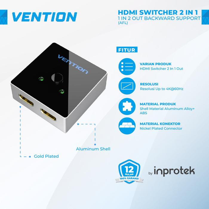 Gambar Vention HDMI Switcher 2 In 1 Out / 1 In 2 Out Backward Support - AFL dari Inprotek Kota Administrasi Jakarta Barat Tokopedia