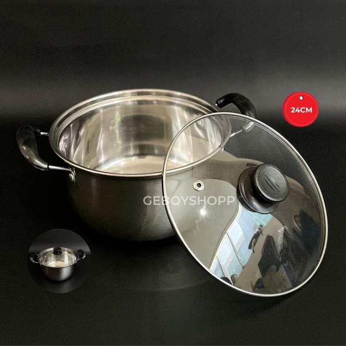 Gambar Panci Sup / Soup Pot Stainless Steel Tutup Kaca Gagang Hitam - YY-S24 dari Geboyshopp_NEW undefined Tokopedia