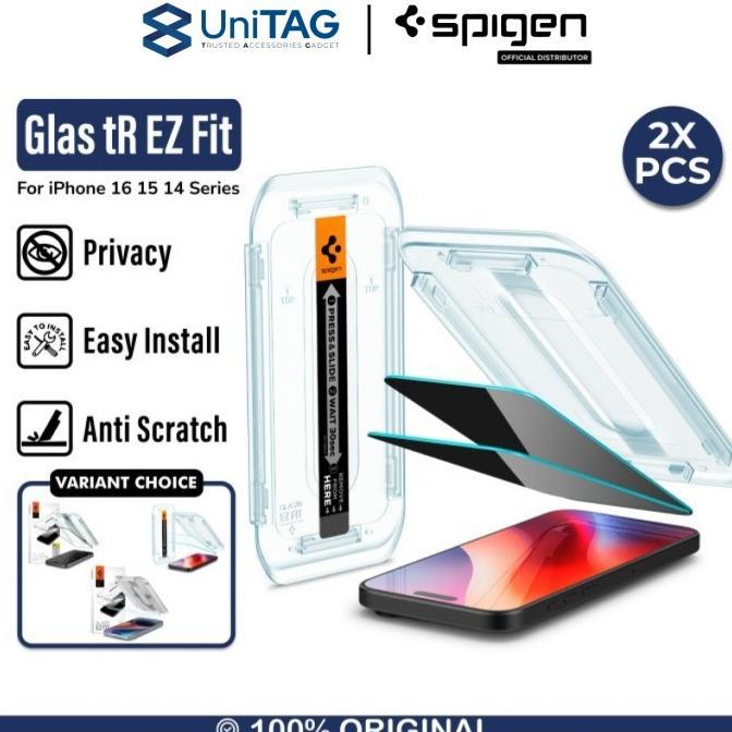 Gambar BEST TEMPERED GLASS FOR IPHONE 16/15/14/13 MINI PRO MAX PLUS SPIGEN GLAS TR EZ FIT ANTI GORES PRIVASI ANTI SPY - 2Pcs Privacy, 16 Pro Max  dari tbcder undefined Tokopedia