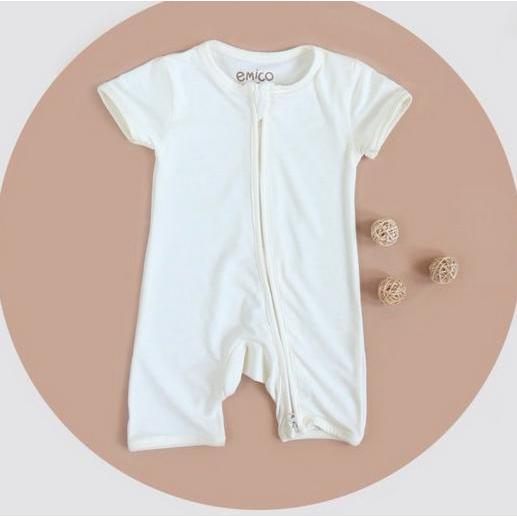 Gambar Promo / Terlaris Emico Tencel Baby Romper Short Baju Anak Bayi Zipper Playsuit Halus - Vanilla, 0-6m dari Pusaka home1 undefined Tokopedia