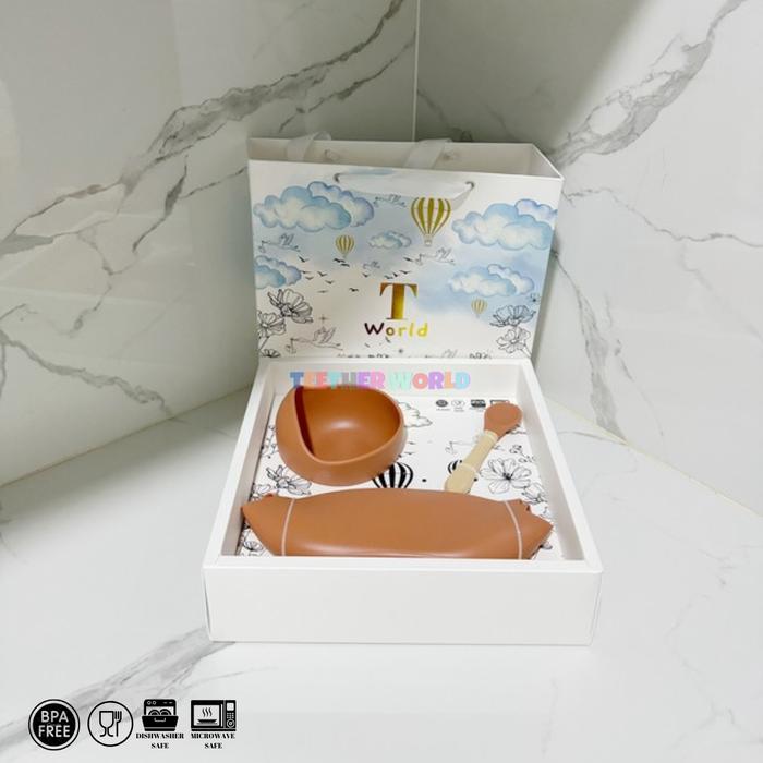 Gambar HAMPERS BAYI BEAR SILICONE FEEDING SET / PAKET MPASI / BABY HAMPERS - RBOWL+S+BIB CH dari Teetherworld undefined Tokopedia