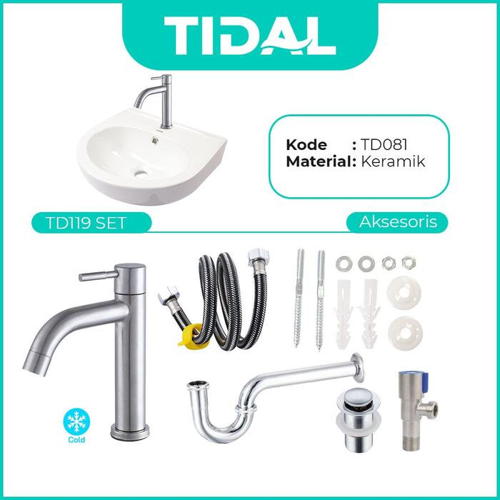 Gambar Set Wastafel Keramik Gantung Tembok Tidal TD081 Minimalis - TD081+TD119 dari Tidal Official Store undefined Tokopedia