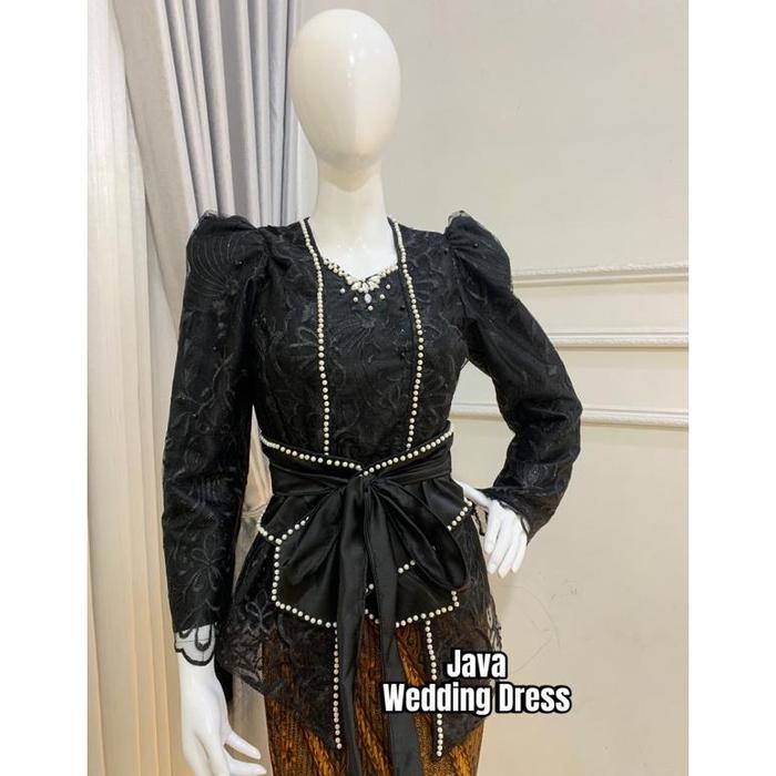 Gambar Kebaya brokat lengan balon/ kebaya brokat lamaran / kebaya wisuda / kebaya wedding - Hitam, S dari Dn outlet undefined Tokopedia