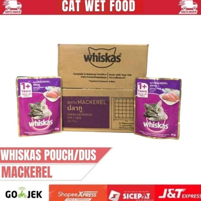 Gambar TERMURAH!!! WHISKAS Pouch Cat Wet Food Makanan Basah Kucing All Varian 80gr 1 Dus isi 24/28 pcs - Mackerel Isi28 dari CEMPEDAA undefined Tokopedia