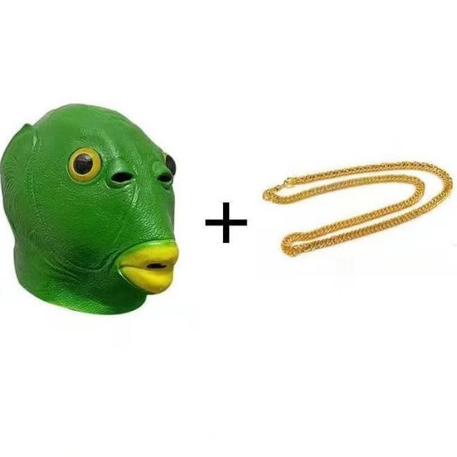 Gambar Kepala Ikan Hijau dari Latex, Topeng TikTok Hot Cosplay Lucu untuk Kostum Pesta Halloween - topi+kalung dari Berkah Mainan05 undefined Tokopedia
