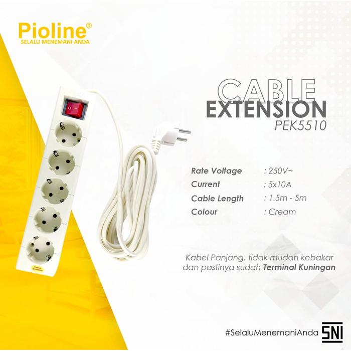 Gambar COLOKAN KABEL Ekstension (Extension Cable / Socket) VARIASI 2 | 3 | 4 | 5 Lubang Dilengkapi Tombol ON / OFF (STANDARD SNI) - PIOLINE Terminal Kuning - 5 LUBANG dari LCB-Warehouse undefined Tokopedia