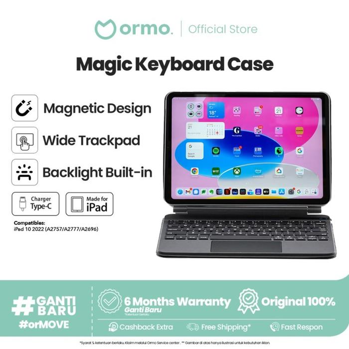 Gambar Ormo Magic Keyboard for IPad | Garansi 6 Bulan [tokopedia] - iPad 10 dari GadgetPedia Official Kota Administrasi Jakarta Barat Tokopedia