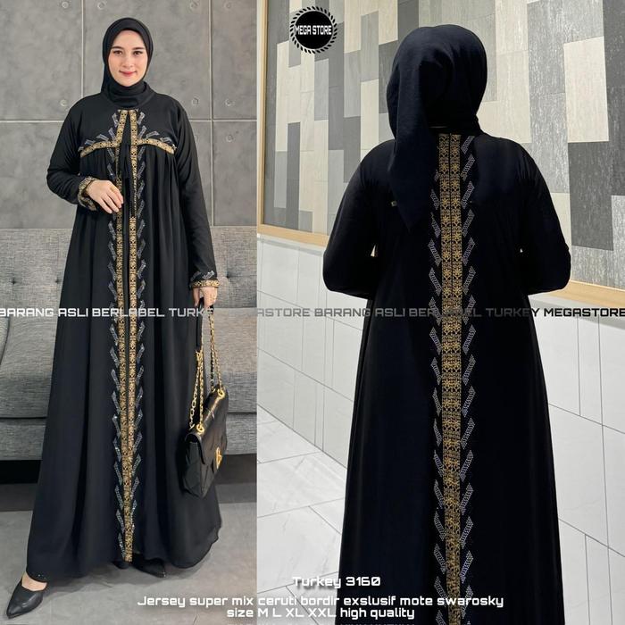 gamis abaya turkey 1157 jersey ceruty bordir ori import M