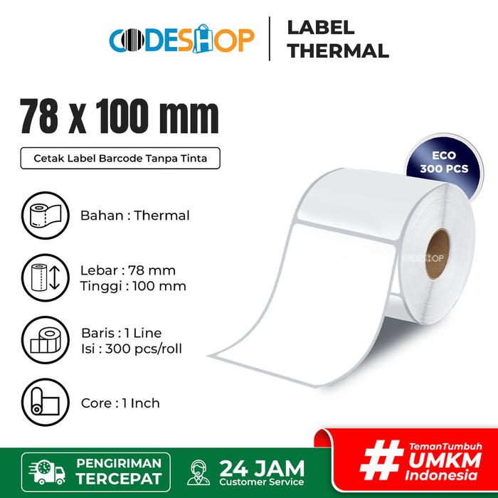 Gambar Label Barcode Thermal 78x100 mm 1 Line Codeshop Kertas Stiker Resi 300 Pcs - ECO (Promo) dari Codeshop Indonesia undefined Tokopedia