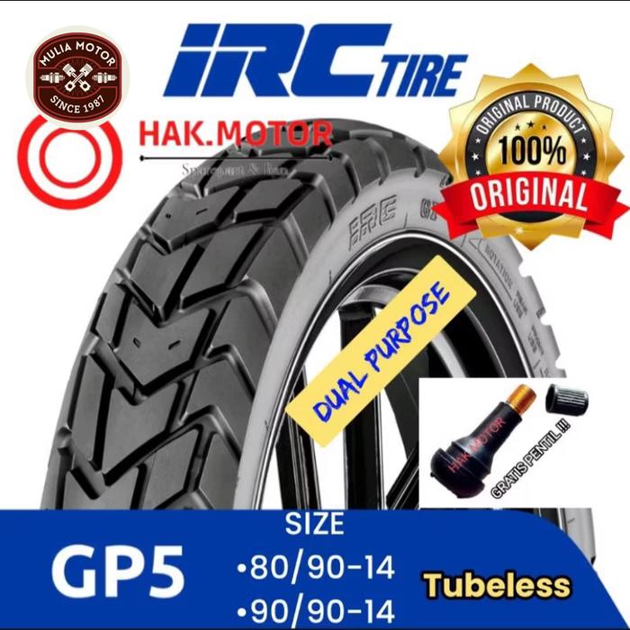 Gambar ( DIJAMIN ASLI TERBARU ) BAN IRC GP5 GP-5 RING 14 TUBLES MATIC ( 70/90-14 ) ( 80/90-14 ) ( 90/90-14 ) ( 100/80-14 ) Dual Purpose Motor matic SEMI TRAIL tubeless . DIJAMIN ASLI 100% ORIGINAL & BARU !!! FREE PENTIL !!! dari Mulia Motor 1 undefined Tokopedia
