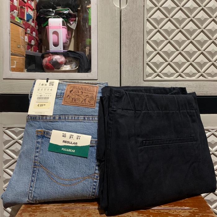 Jual ORIGINAL TROUSERS COTTON ZARA WIDE LEG PULL BEAR DENIM