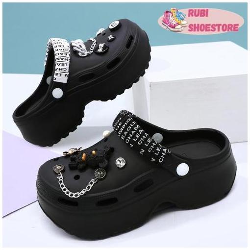 Gambar Sandal Baim Jibbitz Bintang Tinggi 7cm Bahan Eva Rubber | Baim Wedges Wanita Dewasa Fashion EVS Rubber Anti Slip Platform [Rubi Shoestore] - Hitam-10, 35/36 dari Rubi Shoestore undefined Tokopedia