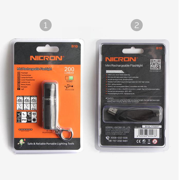 Gambar NICRON Senter B10 Mini Rechargeable Flashlight 200 Lumens LED Cree IPX4 Tahan Air dengan Baterai 16340 Micro USB untuk EDC dan Maintenance - Kemasan Mika dari Nicron Official Store Kota Administrasi Jakarta Barat Tokopedia