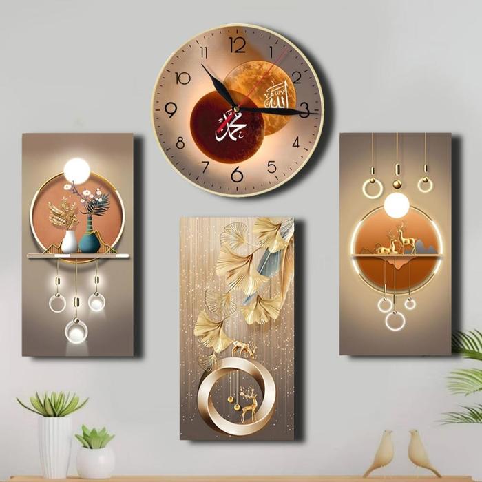 Gambar Set Jam dan Hiasan Dinding O Series Gold dan Kaligrafi Islami Aesthetic - O-123 + CO-04 dari Pandu Dewwa undefined Tokopedia