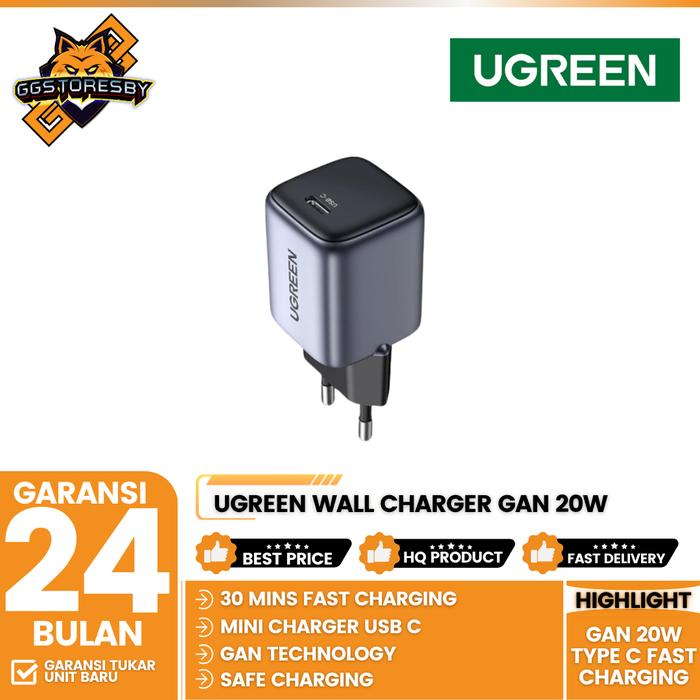 Gambar UGREEN WALL CHARGER KEPALA ADAPTOR GAN 20W TYPE C FAST CHARGING - 90664 15324 - Black dari GGSTORESBY undefined Tokopedia