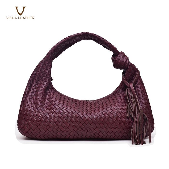 Gambar VOILA BERNA | BERNA Tas Pundak Wanita Kulit Asli Anyam Genuine Leather Shoulder Bag Premium - Maroon dari Voila Leather Kota Administrasi Jakarta Pusat Tokopedia