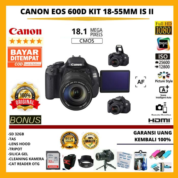 Gambar Canon EOS 600d kit LENSA 18-55mm is ll [free ACCESORIES KAMERA] - 600D KIT 18-55 dari World Elektronik Kamera_NEW undefined Tokopedia