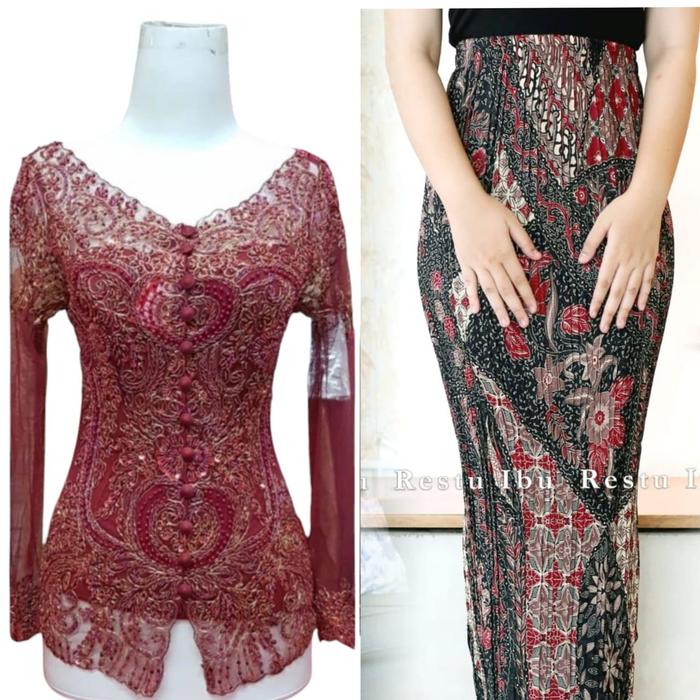 Gambar setelan kebaya wisuda sabrina tile payet||kebaya wanita modern||kebaya acara formal lengan panjang - Maroon, S dari GHEYA COLLECTION undefined Tokopedia