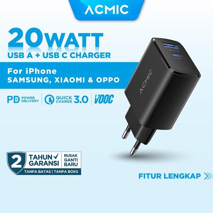 Jual ACMIC CPD20PRO 20W Dual port USB Type C USB QC Kepala