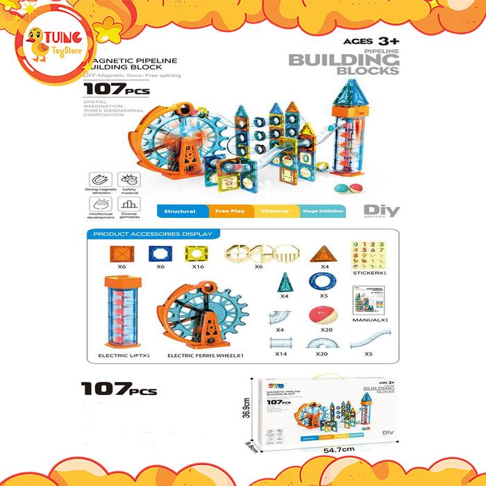 Gambar Mainan Edukasi Magnet untuk Anak | Ferris Wheel Run Ball 68 Pcs / 71 Pcs / 107 Pcs / 109 Pcs / 143 Pcs | Magic Magnetic Blocks - 107Pcs(newstyle dari Tuing ToyStore undefined Tokopedia