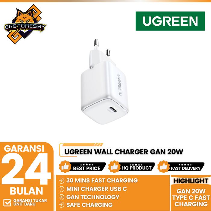 Gambar UGREEN WALL CHARGER KEPALA ADAPTOR GAN 20W TYPE C FAST CHARGING - 90664 15324 - White dari GGSTORESBY undefined Tokopedia