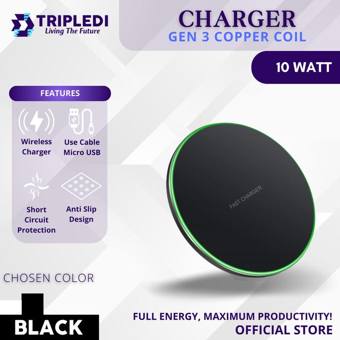 Gambar TRIPLEDI Wireless Charger 10W QI Fast Charging LED Micro USB Adapter - Hitam dari TRIPLEDI undefined Tokopedia