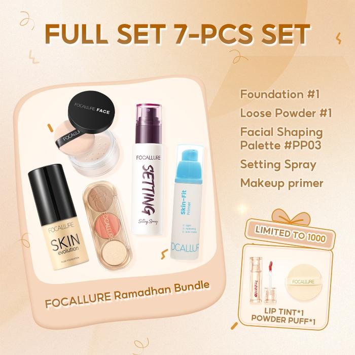 Gambar [Ramadan Set] FOCALLURE 7pcs Set Lip TInt Foundation Powder Primer Setting Spray 3-IN-1 Palette Makeup Bag - SET 1 dari FOCALLURE STORE_NEW undefined Tokopedia