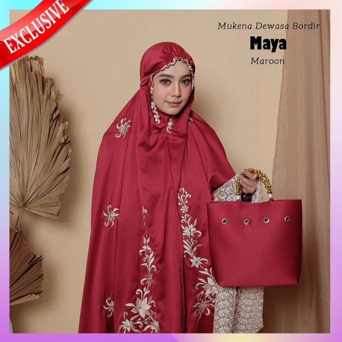 Gambar mukena dewasa bordir mewah cantik Satin Velvet premium Maya - Maroon dari tokohobb undefined Tokopedia