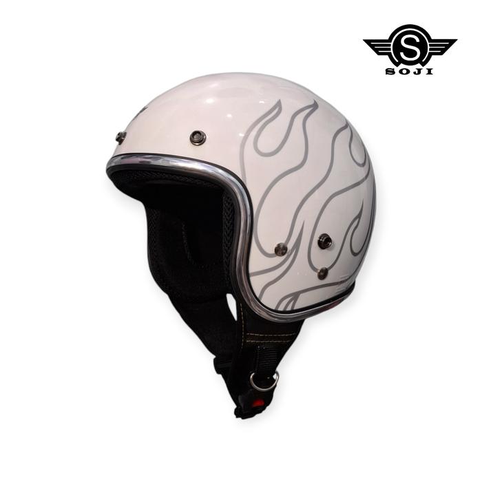 Gambar SOJI Helm Retro Motif Justin List Chrome Pet Japan - White Helm Only, XL (61-62cm) dari SOJI Helmet Official Store Kab. Tangerang Tokopedia