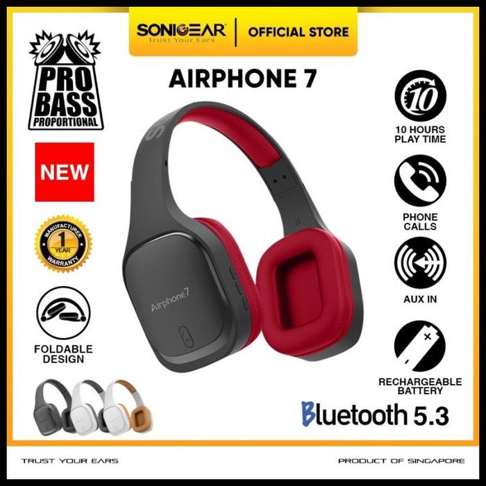Gambar Sonicgear Airphone 7 Bluetooth Headphones With Microphone Best Quality - BLACK MAROON dari Melody Havenn undefined Tokopedia