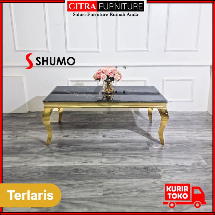 Gambar SHUMO Meja Tamu Marmer Stainless Steel Gold Series - GOLD-BLACK dari Citra furniture undefined Tokopedia
