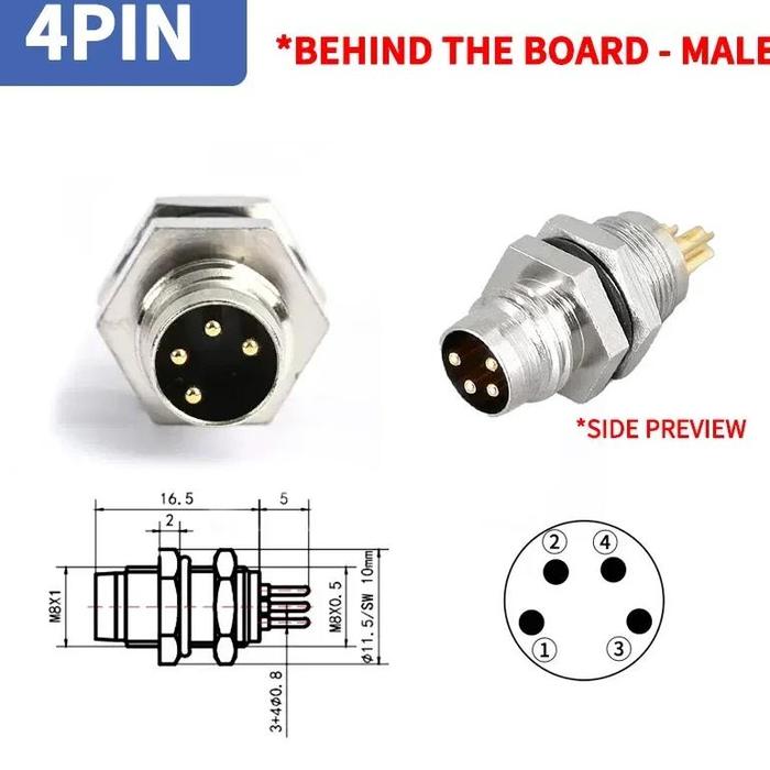 Gambar M8 Sensor Connector Panel Back Mount Waterproof Flange Socket Threaded Coupling Male&Female 3Pin 4Pin 5Pin A Type - 4P -BH male dari rukminahh ayam09 undefined Tokopedia