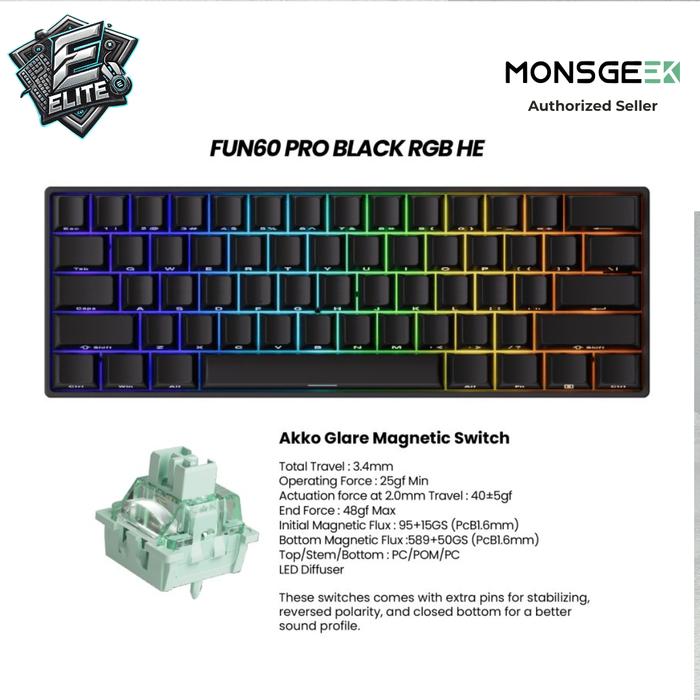 Gambar Monsgeek FUN60 Pro - FUN-60 Pro / FUN60 MAX / FUN60 ULTRA - Rapid Trigger 8K Magnetic SP Side Print ABS & Aluminium Tri-Mod - Gaming Keyboard - PRO SP BLACK, Tri-Mode dari Elite Gaming Gear ID undefined Tokopedia