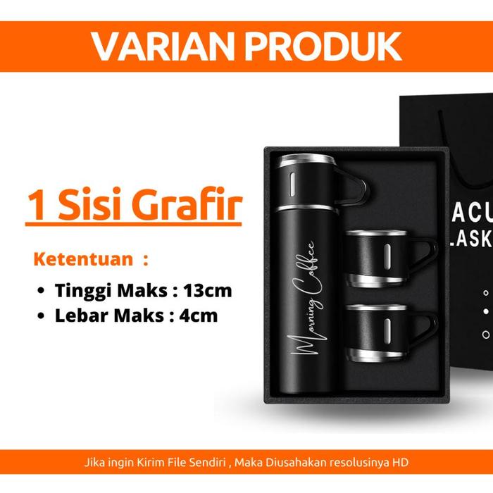 Gambar Termos Sultan Custom Nama Vacuum Flask Set Grafir Nama / Logo Botol Stainless Cangkir 3 in 1 - Grafir 1 Sisi, Hitam dari cahayailham mart undefined Tokopedia