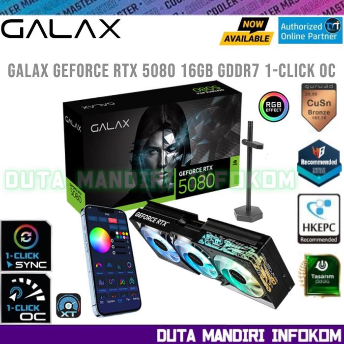 Gambar GALAX GeForce RTX 5080 1-Click OC 16GB GDDR7 256Bit Triple Fan - Black Edition  dari Duta Mandiri Infokom Kota Administrasi Jakarta Pusat Tokopedia