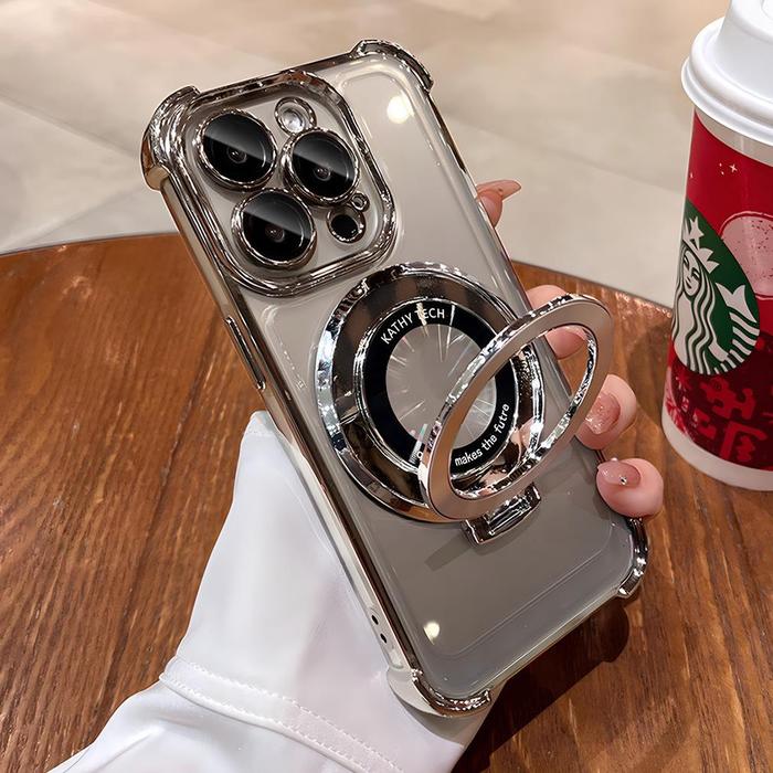 Gambar ACC Luxury Magnetic Bracket Casing Iphone 15 Pro Max Case Iphone 11 12 13 14 Pro Max Transparent Airbag Shockproof Cover with Holder Stand - grey, iphone 11 dari MEXO 66 STORE undefined Tokopedia