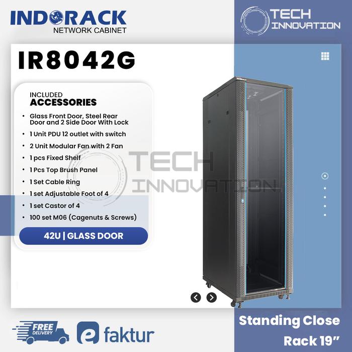 Gambar INDORACK Close Rack 42U Depth 800mm Glass Door Rak Server 19" IR8042G dari Tech Innovation Store undefined Tokopedia
