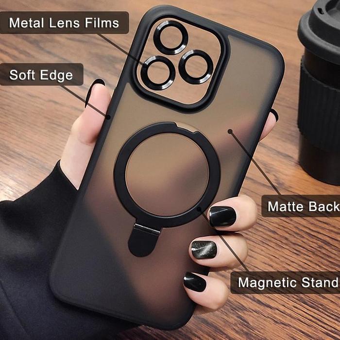 Gambar ACC CrashStar MagSafe Magnetic Folding Stand Matte Translucent Hard Phone Case For iPhone 16 15 14 Pro Max Plus 13 12 Pro Max 11 Wireless Charging Phone Cover Frosted Shockproof Phone Casing Shell With Rotatable Invisible Holder - Black, iPhone 11 dari MEXO 66 STORE undefined Tokopedia