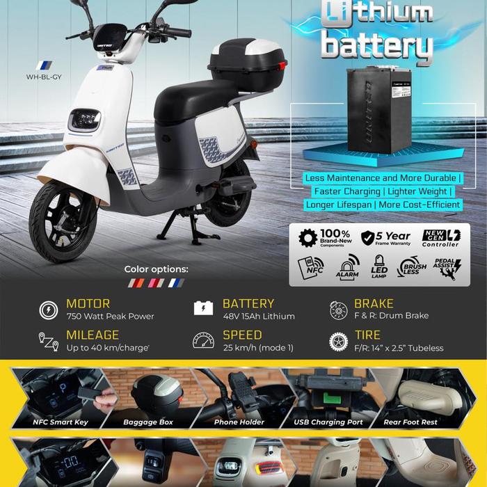 Gambar Sepeda Listrik Lithium Battery Ebike United Espana Power 750 Watt 48V 15Ah - Putih dari Toko Sepeda Yerikho undefined Tokopedia