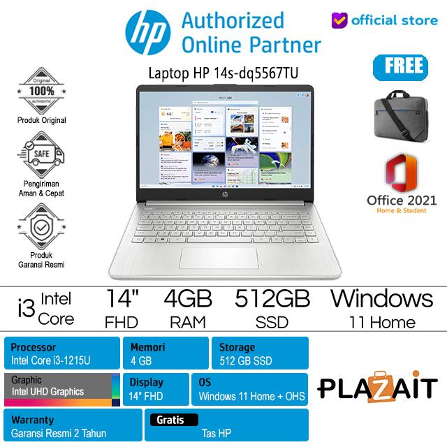 Gambar Laptop HP 14s-dq5567TU i3-1215U 8GB / 12GB 512GB SSD 14″ FHD W11+OHS 2021 Silver - 4GB dari Primajaya - HP Authorized undefined Tokopedia