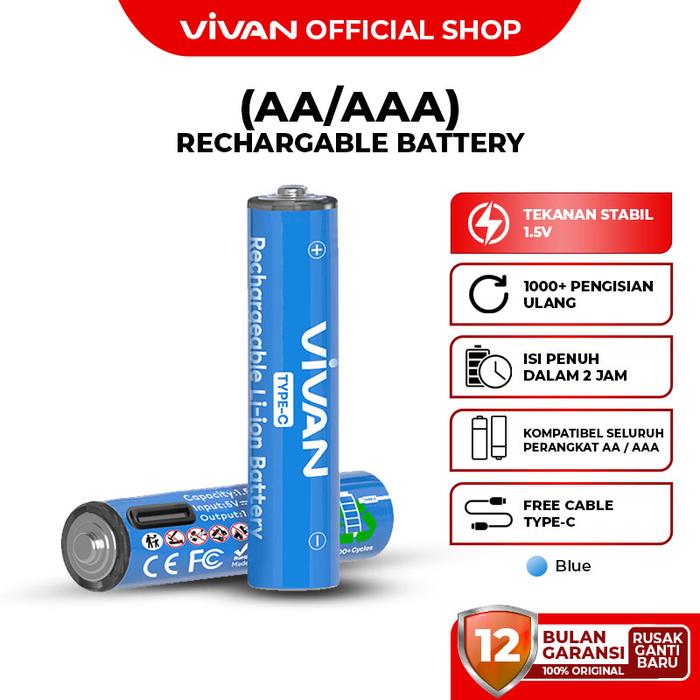 Gambar VIVAN VB25 VB27 Baterai AA/AAA Isi Ulang Rechargeable Lithium Type C Charging 1.2V - Garansi 1 Tahun - VB27 (AAA) dari Vivan Audio Store undefined Tokopedia