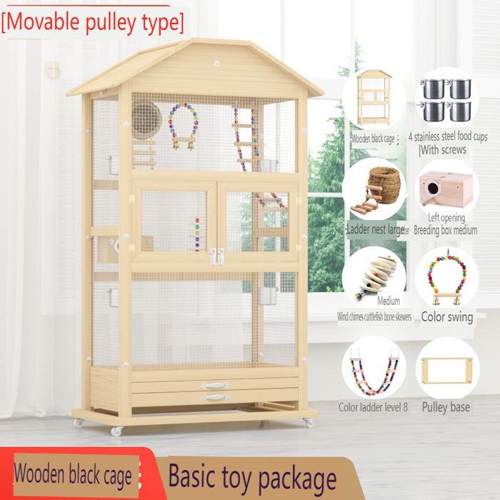 Gambar F&G 【Pengiriman cepat】Sangkar burung kecil kayu solid burung cage sarang burung Villa mewah Kandang rumah burung geser dengan roda - kayu#152*79*43 dari Fast&Growp1 undefined Tokopedia