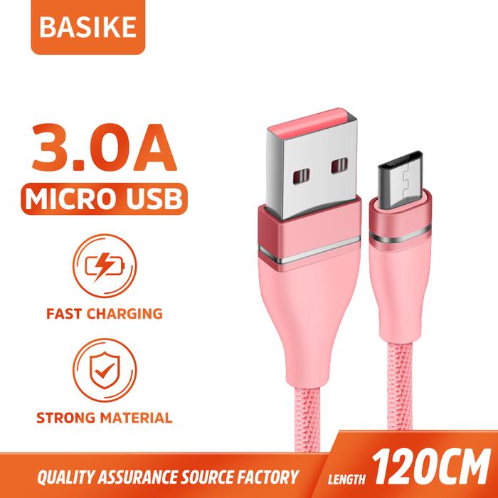 Gambar BASIKE Kabel data Micro-usb Fast Charging Micro / Type-C / Lightning  Charger for Samsung Xiaomi OPPO  Ponsel Original Cable Hitam Komputer - CT08-M Pink dari Basike Official Shop undefined Tokopedia