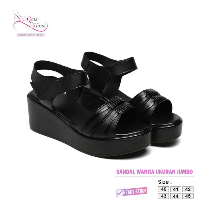 Gambar Alona Velcro Wedges BIG SIZE 40-45 JUMBO Sandal Wanita Hak 6 Cm Wedge Tali Hitam - 735 Velcro, 40 dari RDR Big Size undefined Tokopedia